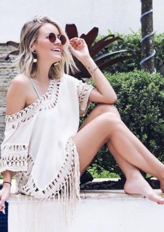 Carolina Jannini veste OQVestir Vestido Beachwear Bege - Look do dia - lookdodia.com