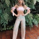 Thassia Naves veste Galeria Tricot Calça Pantalona Nude - Look do dia - lookdodia.com