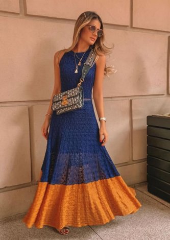 Vestido Tricot Nicole Azul — Look do dia Thassia Naves